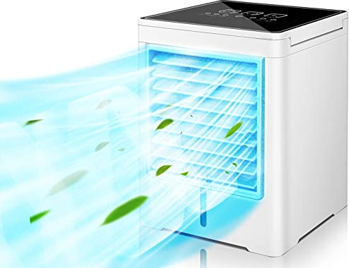 Portable Air Cooler, 470ml Mini Air Conditioner with 3 Air Speeds and USB Charging Port, 3-in-1 Air Cooler, Cordless Personal Air Coolers with a timer function for Room, Office and Travelling