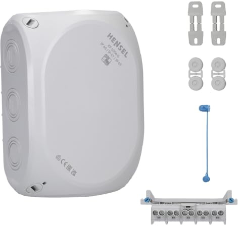 Hensel KF 1006 G Kabelabzweigkasten wetterfest IP66 mit Klemme | Feuchtraumdose 2,5-6 qmm 3phasig, 10 qmm 1phasig, mit 5-poliger Klemme, für Outdoor & Keller, grau