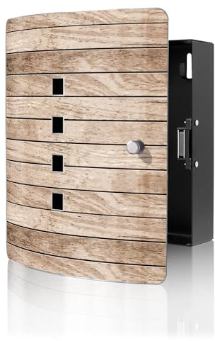banjado Design Schlüsselkasten aus Edelstahl für 10 Schlüssel - Schlüsselschrank zur Schlüssel Aufbewahrung 24 x 21,5 x 7cm groß mit praktischem Magnetverschluss - Motiv Blasse Holzlatten