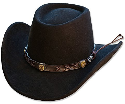 Stars & Stripes Hochwertiger Cowboyhut Westernhut Gambler 100% Wollfilz schwarz, M (56/57)