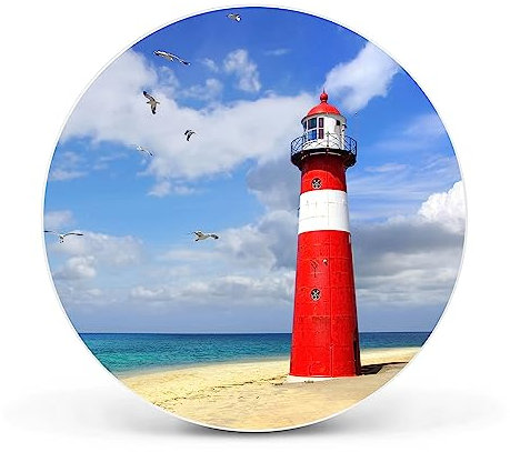 banjado Magnettafel Ø 47cm Weiß - Magnetwand aus Metall - Magnetpinnwand als Memoboard - Pinnwand Magnettafel Küche, Büro, Kinderzimmer inkl. 4 Magnete & Montageset - Leuchtturm Westkapelle