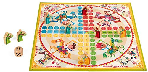 Janod - Carrousel Ludo Game - Traditional Board Game - Wooden Figurines - For children from the Age of 4, J02744