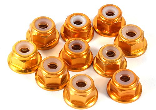 Sechskantmuttern, selbstsichernd, 10 Stück CNC-Nüsse aus Aluminium mit Flanschen aus Nylon, selbstsichernd, Metallmuttern (M3 Gold)
