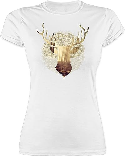 Shirtracer - Shirt Damen - Kompatibel mit Oktoberfest - Hirsch Motiv Geschenk Jäger I Hirschgeweih Tracht