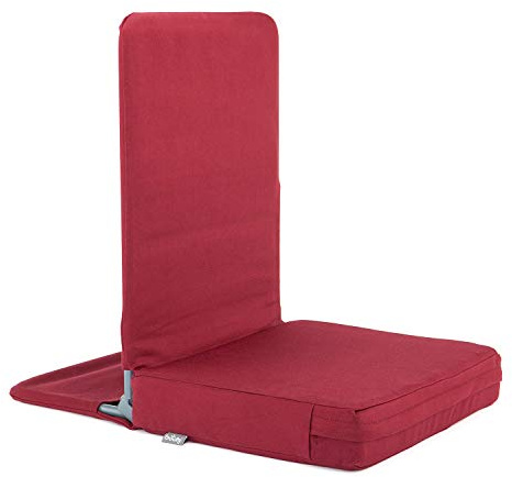 Bodhi Mandir Bodenstuhl XL | Klappbarer Meditationsstuhl mit dickem Sitzkissen | Bodensessel mit gepolsterter Rückenlehne | Sitzstuhl für Yoga & Mediation | Waschbarer Bezug | Bordaux