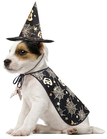 POPETPOP Zaubererhüte Pet Halloween Costume Cape and Wizard Hat Creative Decor Dog Performance Costume for Holiday Cosplay (Size M) Kostüm Für Katzen Halloween