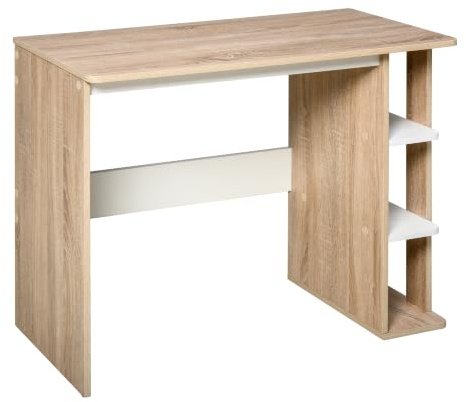 HOMCOM Bureau Informatique en Bois 100L x 44l x 74H cm Chêne Clair Blanc | Table d'ordinateur, 3 Étagères Latérales