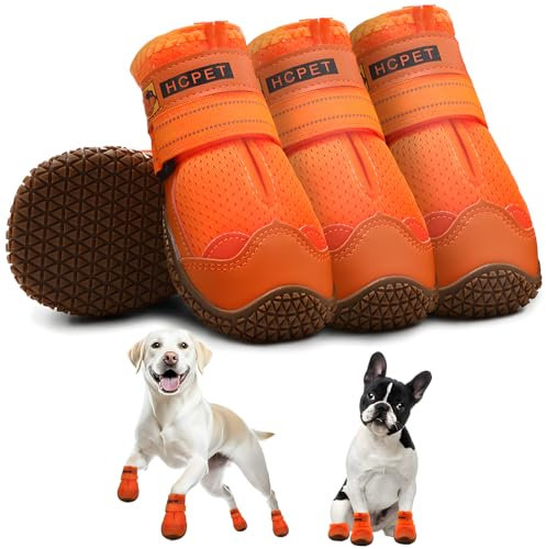 Hcpet Pfotenschutz Hundestiefel, Hundeschuhe Hundeschuhe mit reflektierenden Riemen, Welpenschuhe für kleine mittelgroße Hunde im Freien, Pfotenschutz, 4 Stück