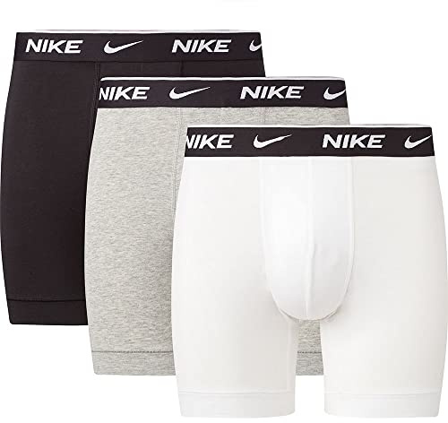 Nike Underwear Homme Essential Boxer Briefs Lot de 3 - Maintien Optimal, Matière Extensible, Confort Exceptionnel, White/Grey Heather/Black, S