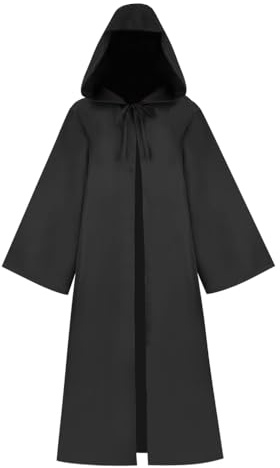 Bichingda Bata de adulto con capucha, capa de Halloween, Navidad, fiesta, disfraz de cosplay, túnica de vampiro, uniforme con capucha, negro, XL