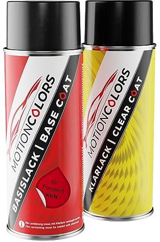 MOTIONCOLORS Rouge Aden/Nevada Rot KKN für Peugeot Autolack Sprühdosen Set Basislack Klarlack Spraydose 400ml