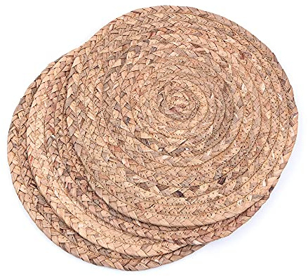 Alnicov Woven Placemats for Dining Table Set of 4,Natural Water Hyacinth Weave Placemat,Handmade Woven Placemats Heat Resistant Non-Slip 11.8 Inches(30cm)