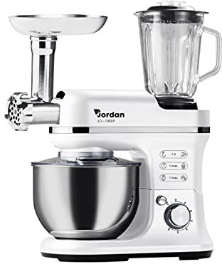 JORDAN, amasadora planetaria + picadora de carne + batidora 1,5 L, potencia 1900 W, capacidad 6,5 litros, 6 velocidades + pulso, 3 accesorios incluidos, garantía 2 años