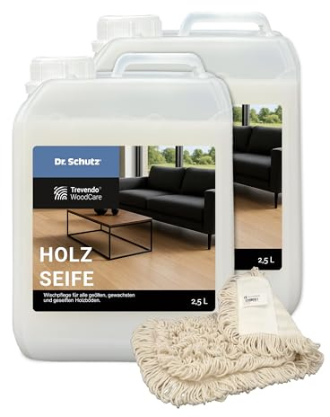 Dr. Schutz Holzseife by Trevendo Woodcare - natürliche Holzpflege für geölte, gewachste & seifenbehandelte Holzoberflächen | pflegend & rückfettend | Made in Germany (2x2,5 Liter) - inkl. Wischmopp