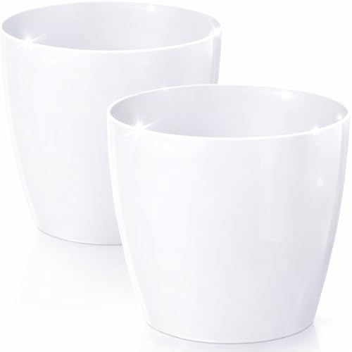 PECZEKO Macetas Brillantes Macetas Decorativas Hierbas Macetas Redondas de plástico duraderas y Ligeras para salón, Comedor, Cocina, terraza, balcón Juego de 2 Piezas (Blanco, diámetro 13 cm)