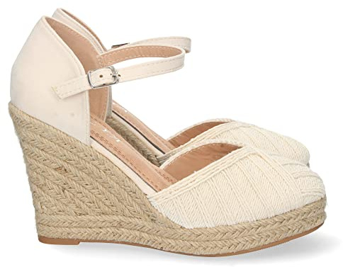shoes&blues.es 65968-Sandalia de Cuna para Mujer, Forrada de Yute, con Pala Cerrada, y Cierre de Hebilla, Primavera Verano 2022. Talla 36 Beige