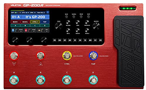 Valeton Gitarrpedal multieffekter processor gitarr bas förstärkare modellering IR-skåp simulering med FX Loop MIDI I/O expresspedal stereo OTG USB ljudgränssnitt röd GP-200R