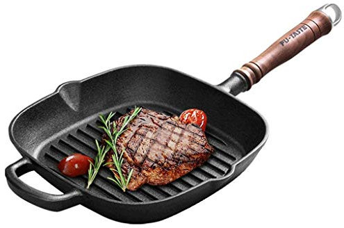 COTBY Bratpfanne Quadratische Grillpfanne Gusseisen 3 mm Tiefe Grilllinien Bratpfanne Abnehmbarer Griff Steakpfanne Quadratisch 25 * 25 cm Bratpfanne