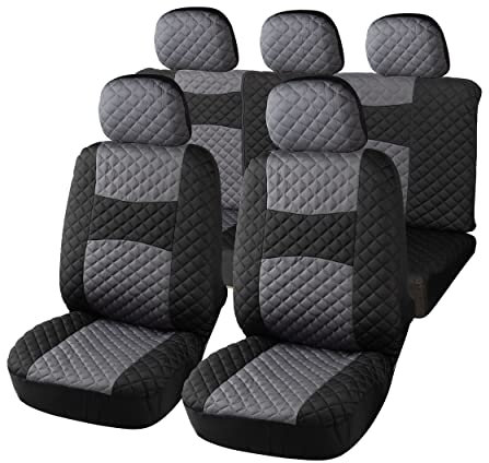 Auto Accessori Lupex - A20 Coprisedili per auto universali, colore Grigio Nero, tessuto poliestere trapuntato, set fodere protezione sedili anteriori e posteriori, copri-sedile con zip