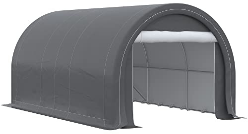 Outsunny Garage Auto per Esterno per Auto e Attrezzi in Acciaio Zincato e PE con Ingresso a Cerniera, Picchetti e Funi, 500x300x240 cm, Grigio
