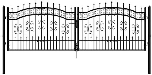 Revera Clôture portail avec pointe à lance noire 305 x 151 cm acier