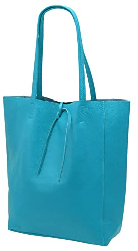 SH Leder ® Damen Echt Rindleder Shopper mit Innentasche in vielen Farben Schultertasche Henkeltasche 37x29cm Kora G266 (Türkis)