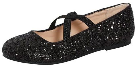 Lora Dora Chaussures de Ballet à Paillettes pour Filles, Ballerines Plates à Sangle élastique, Chaussures de fête, de Demoiselle d'honneur de Mariage