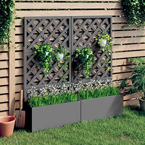 LAPOOH Blumenkästen mit Rankgittern 2 STK. Grau 65x33x135 cm WPC, Blumenkästen Balkon, Pflanzkasten, Pflanzbehälter, Planzenkübel, Mehrfachpflanzkasten, Pflanzgefäße