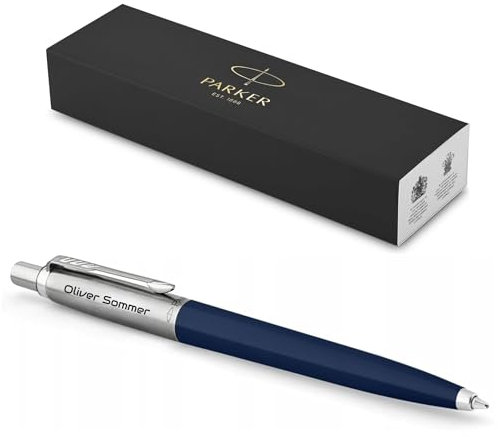 PARKER Jotter Originals Recycled mit Gravur | Premium Stift | Geschenkbox | blaue oder schwarze Mine | personalisiertes Geschenk | Namen | Geburtstag (dunkelblau)