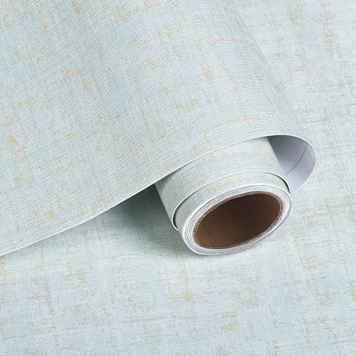 VaryPaper Peel and Stick Blue Gold Faux Grasscloth Wallpaper 40cmx200cm Textured Fabric Contact Paper Sticky Back Plastic Light Blue Linen Wallpaper for Living Room Bedroom Vinyl Wrap for Furniture