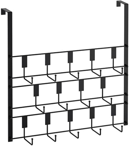TJ.MOREE Over The Door Hooks, 14 Hook Over Door Hanger Over The Door Hooks for Hanging, Over The Door Towel Rack Door Hanger Hook for Bathroom, Over The Door Hanger for Bedrooms (Black)