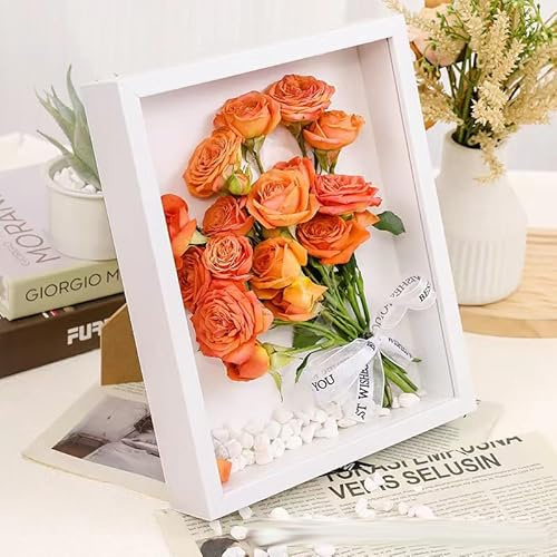 GSHUR 3D Bilderrahmen 20x15x3cm Tiefer Rahmen für Objekte bis 3cm-Objektrahmen zum Befüllen Quadratische Form, 3D bilderrahmen für Objekte Fotos Kunstwerke Erinnerungen Blumen (weiß)