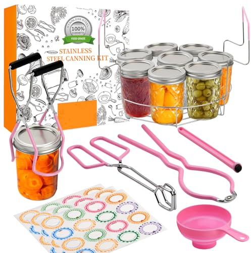 Canning Supplies Starter Kit with Stainless Steel Rack and Accessories, Includes Jar Lifter Tongs, Funnels, Lid Lifter for Pot, Water Bath & Pressure Canner