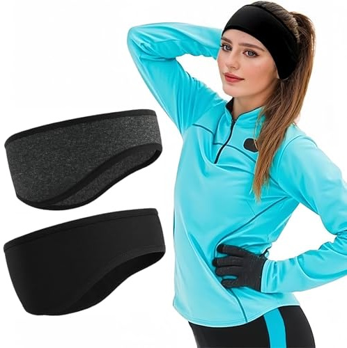 Flintronic Ear Warmer Headbands, 2 PCS Fleece Ear Muffs Headband, Stretchy Sport Headband for Men and Women, Winter Headbands for Skiing, Running, Cycling, Hiking, Tennis, Jogging