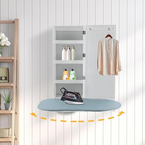 SHAIRMB Wall Mount Mobile per ASSE da Stiro, Costruito in Girevole Tavolo da Stiro con Deposito, Mobile per ASSE da Stiro con Un Girevole Tavolo da Stiro, per L'Appartamento Domestico,Bianca