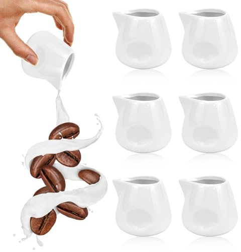 SLTAXAR 6 Pezzi Mini Brocca per Latte in Ceramica 110ml Brocca per Salsa da Cucina, Mini Lattiera Bricco Latte Porcellana, Tazza da Caffè e Salse, Piccola Brocca per Caffè Panna Latte, Bianco