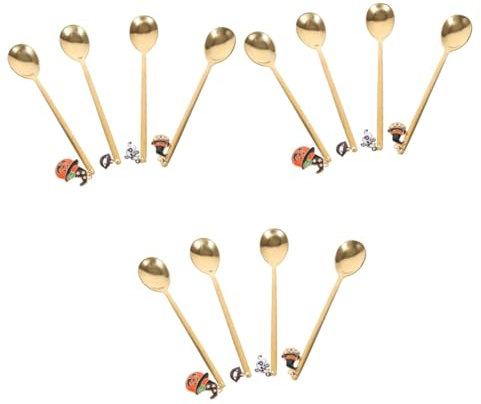 Cabilock 12 Piezas Vajilla De Calabaza Divertida Cucharas De Condimentos Tenedores De Helado Cuchara De Cuchara Para Remover Café Decoración Dorada Cuchara Sopera Acero Inoxidable