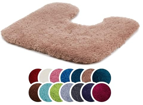 liebling Superior Badteppich mit Ausschnitt und Anti-Rutsch-Beschichtung, 100% Polyester (Mikrofaser), 50 x 45 cm, 30 Grad waschbar, Fußbodenheizung geeignet, Farbe: Sand