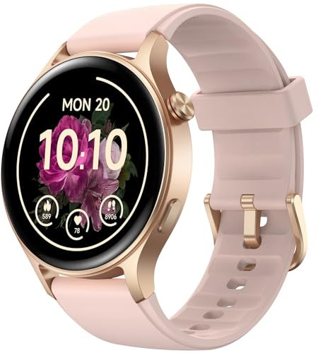 Smartwatch Damen Rund mit Telefonfunktion- 1.32 AMOLED Display, Fitnessuhr mit 110+ Sportmodi &3ATM, Uhren Damen Herren für iOS/Android Schrittzähler mit Pulsmesser/ SpO2/ Schlafmonitor- Rosa
