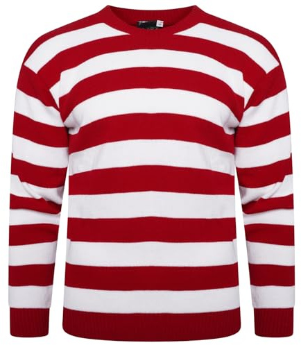 VEARZ Unisex Adults Red & White Striped Knitted Jumper - Halloween Christmas Party Fancy Dress Sweater Top Plus Size XL