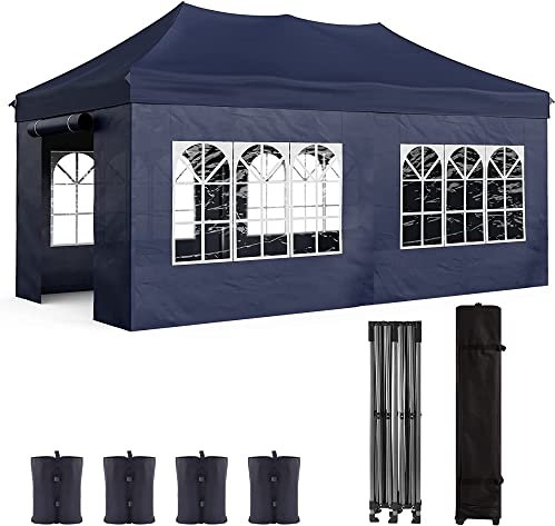 Pop-Up-Pavillon mit abnehmbaren Seitenteilen, robuster Stahlrahmen, rostbeständig, ideal für Hochzeiten und Gartenpartys, 3 x 6 m, Blau