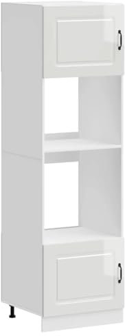 vidaXL Lucca Gloss White Oven Cabinets Storage Units - Engineered Wood Cupboard for Modern Kitchen Layout 60x57x207 cm Adjustable Feet Space-Saving Tall Cabinet