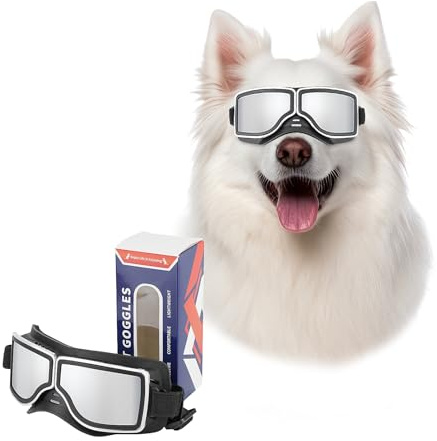 Billionchains Sonnenbrillen für Hunde Winddicht Hundebrille Einstellbar Hundesonnenbrille Hund Motorradbrille für Mittlere bis Große Hunde, Silber