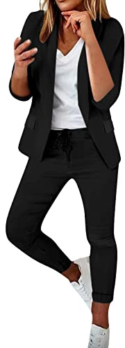 Tailleur Donna Eleganti Pantaloni e Giacca da Cerimonia Curvy Completo Blazer Due Pezzi Tuta Elastici in Vita Set di Abiti in Tinta Unita Pantalone Giacche Ufficio e Lavoro Suit