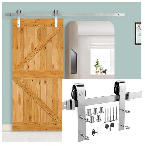 Kit Scorrevole For Porta Singola Del Fienile, Binario For Ferramenta For Armadio Con Porta Scorrevole Del Fienile, Kit Scorrevole For Binario Armadio,For Porta Singola Larga 77-193 Cm(118.1 Track)