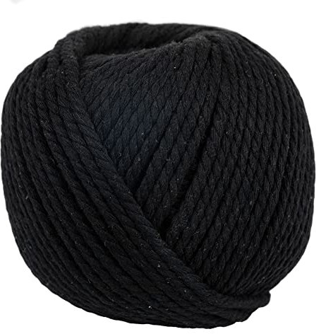 Rope & Cord Makramee-Baumwollseil, 50 Meter Länge, 4 mm Dicke, Schwarz, weich, gedreht, Bastelschnur, Stricken DIY