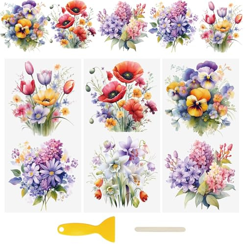 WANDIC 3 hojas de pegatinas de transferencia UV, diseño de ramo 3D, impermeables, para tazas de vidrio, botellas de agua, muebles, decoración de ventanas, 15 x 30 cm