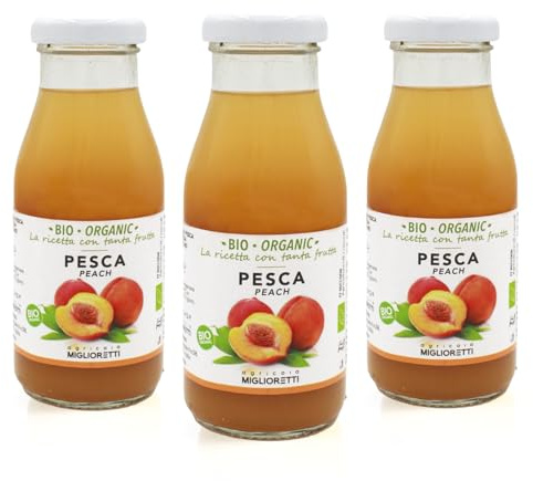 Agricola Miglioretti Succo di pesca 100% Biologico 3X 200ml, Spremuta a Freddo senza Zuccheri Aggiunti - Prodotto Italiano Naturale e Dissetante