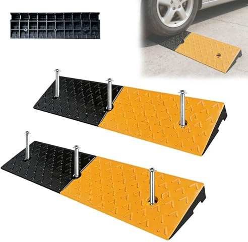 YUZINO 2 Stück Schwellenrampen für Türen, 2 hohe Gummi-Bordsteinrampe 100 x 25 x 5 cm Hochleistungs-Bordsteinrampen für Autos mit 4 Schrauben, rutschfeste Rampen für Mobilitätsroller, Autos, Fahrräde