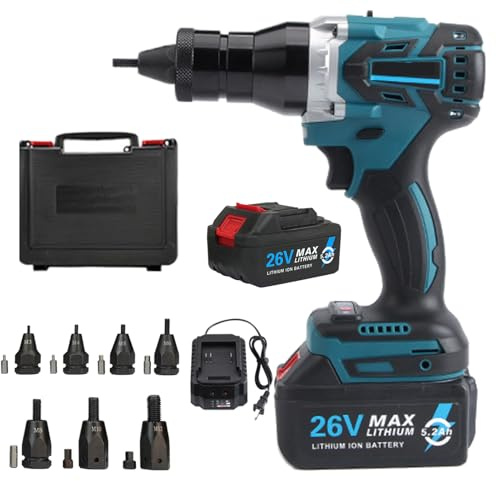 Kit de remachadora eléctrica, herramienta automática inalámbrica con batería y cargador, ideal para tareas de bricolaje y fijación profesional